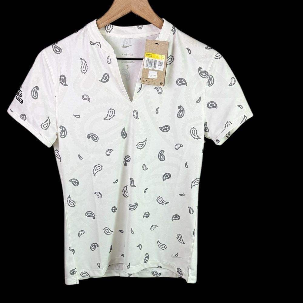Nike White & Black Paisley Dry Fit Golf Shirt